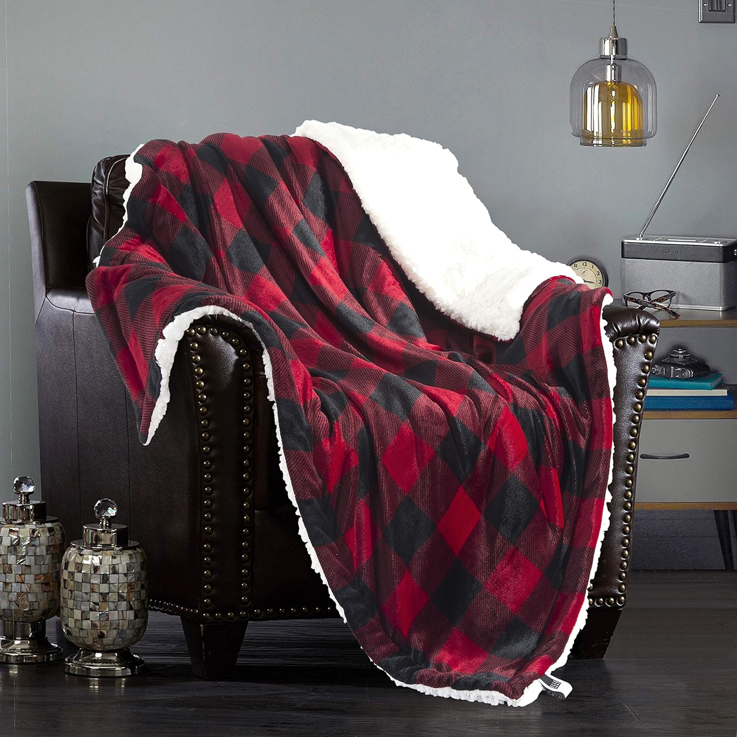 ELLE HOME Plush Sherpa Throw Blanket - Reversible Flannel Fleece, Silky Soft, Soft and Cozy, Blanket for Bed and Couch - Oversized Throw 50