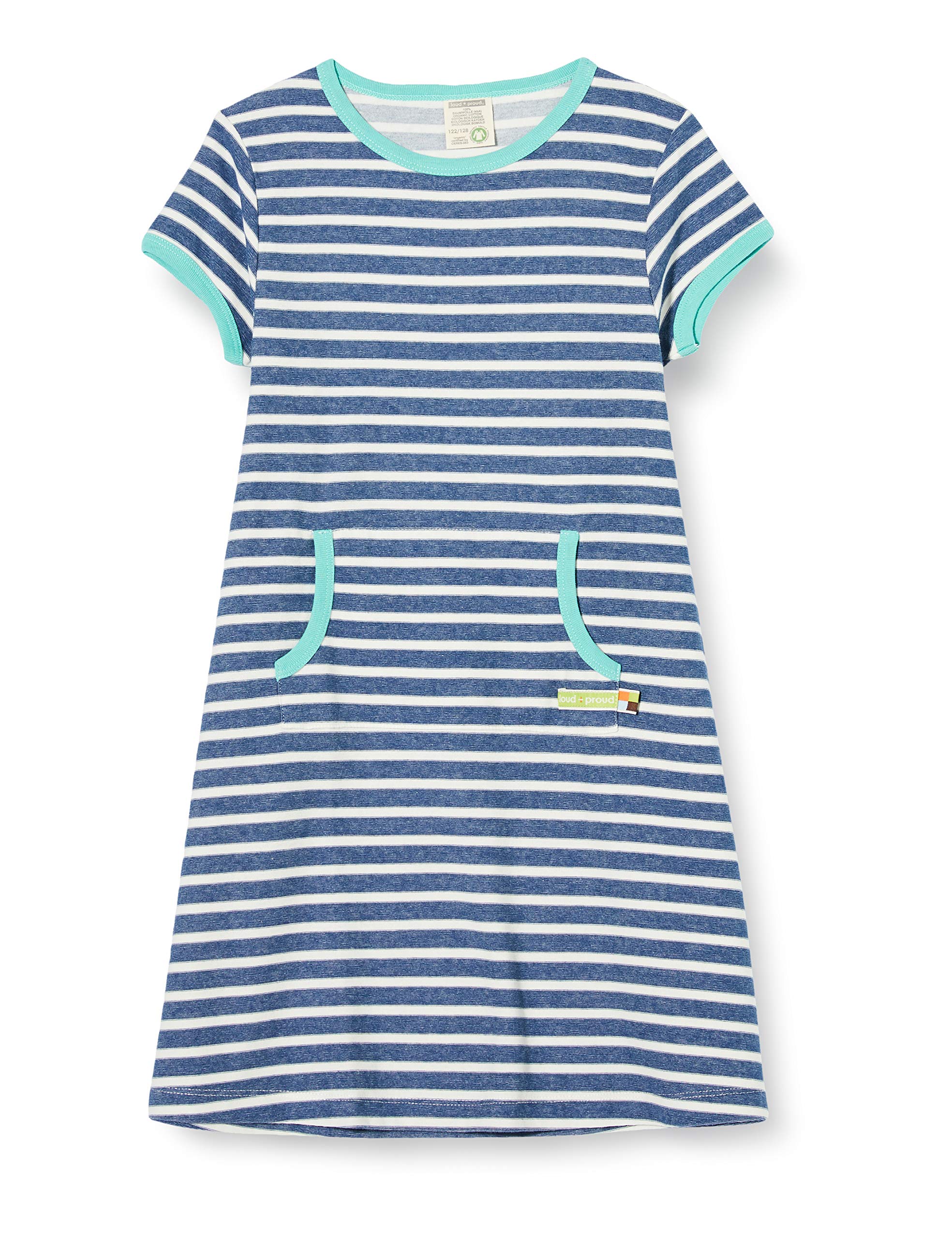 loud + proud Baby Girls' Striped Dress Organic Cotton, Blue (Ultramarin Ul), 74/80