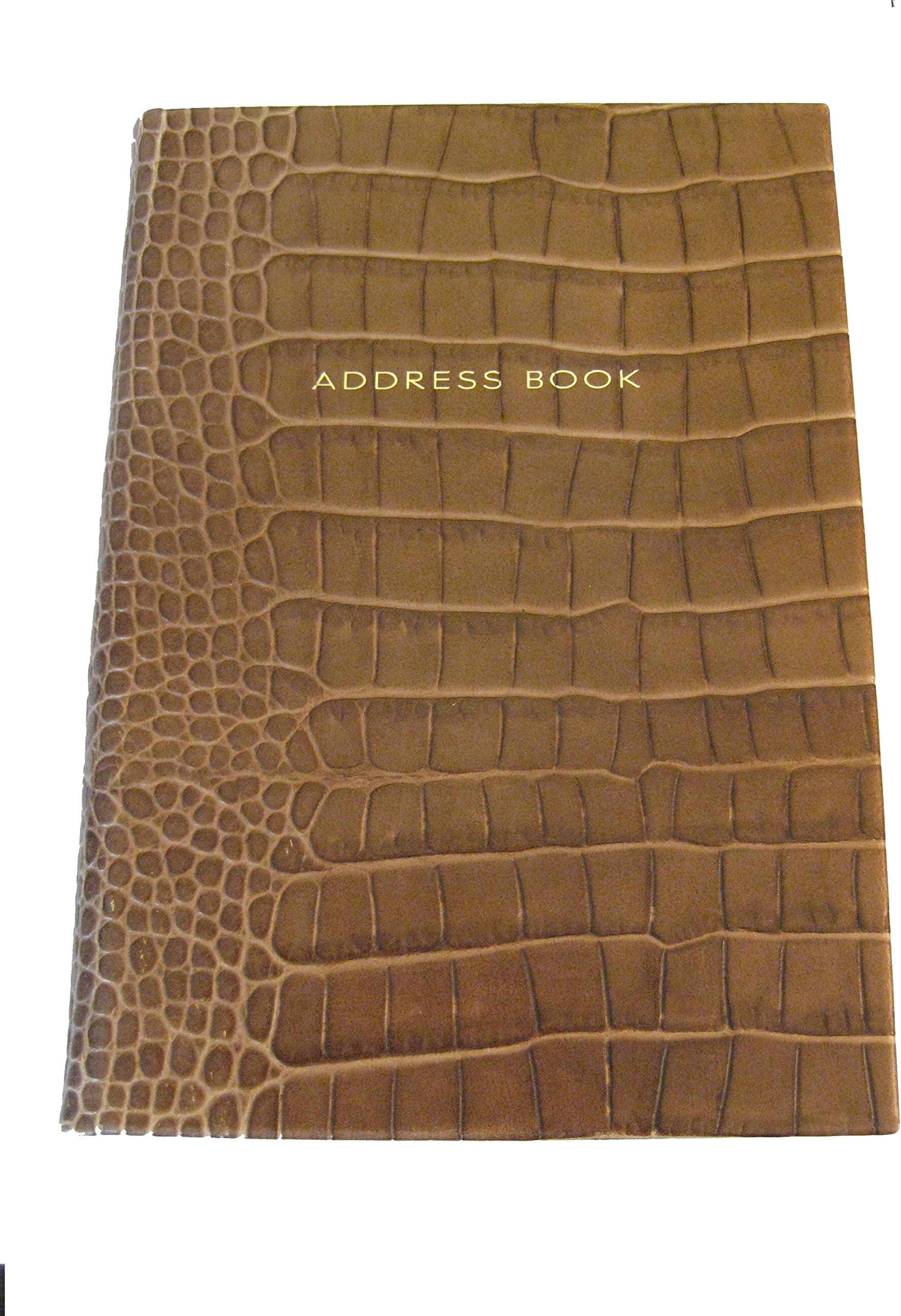 Smythson of Bond Street Address Book hardbound brown faux Crocodile leather