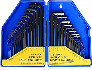 S&R Innensechskantschlüssel Satz HX, 30-tlg. 0,7-10 mm, metrisch und 0,028 bis 3/8, Zoll, Sechskantschlüssel Set in Kunststoffbox