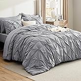 Bedsure California King Comforter Set Grey - Bed in a Bag Cal King Bedding Set 7 Pieces, GentleSoft™ Pintuck Bed Set Gift for Family, Pinch Pleat Grey Comforter with Sheets, Pillowcases & Shams
