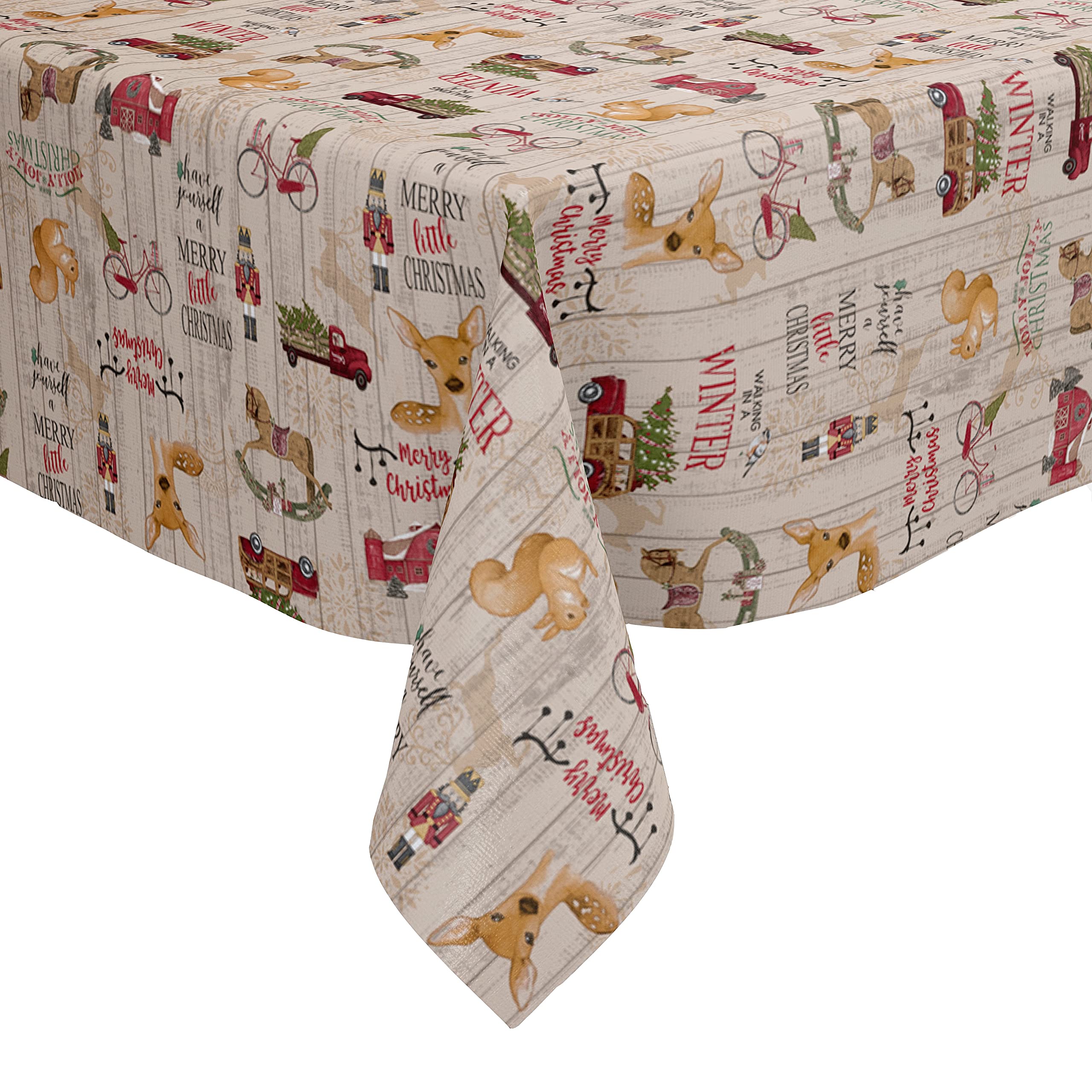 Karina Home Holly Jolly Christmas Beige PVC Vinyl Wipe Clean Oilcloth Tablecloth (Beige, 200cm x 140cm)