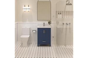 Ayna Decors Rooh 24 inch Navy Blue Bathroom Vanity with White Quartz Countertop & Ceramic Sink, 2 Soft Closing Doors, 1 Full Extention Soft Close Drawer, Brushed Nickel Hardware | AVR24NB3002