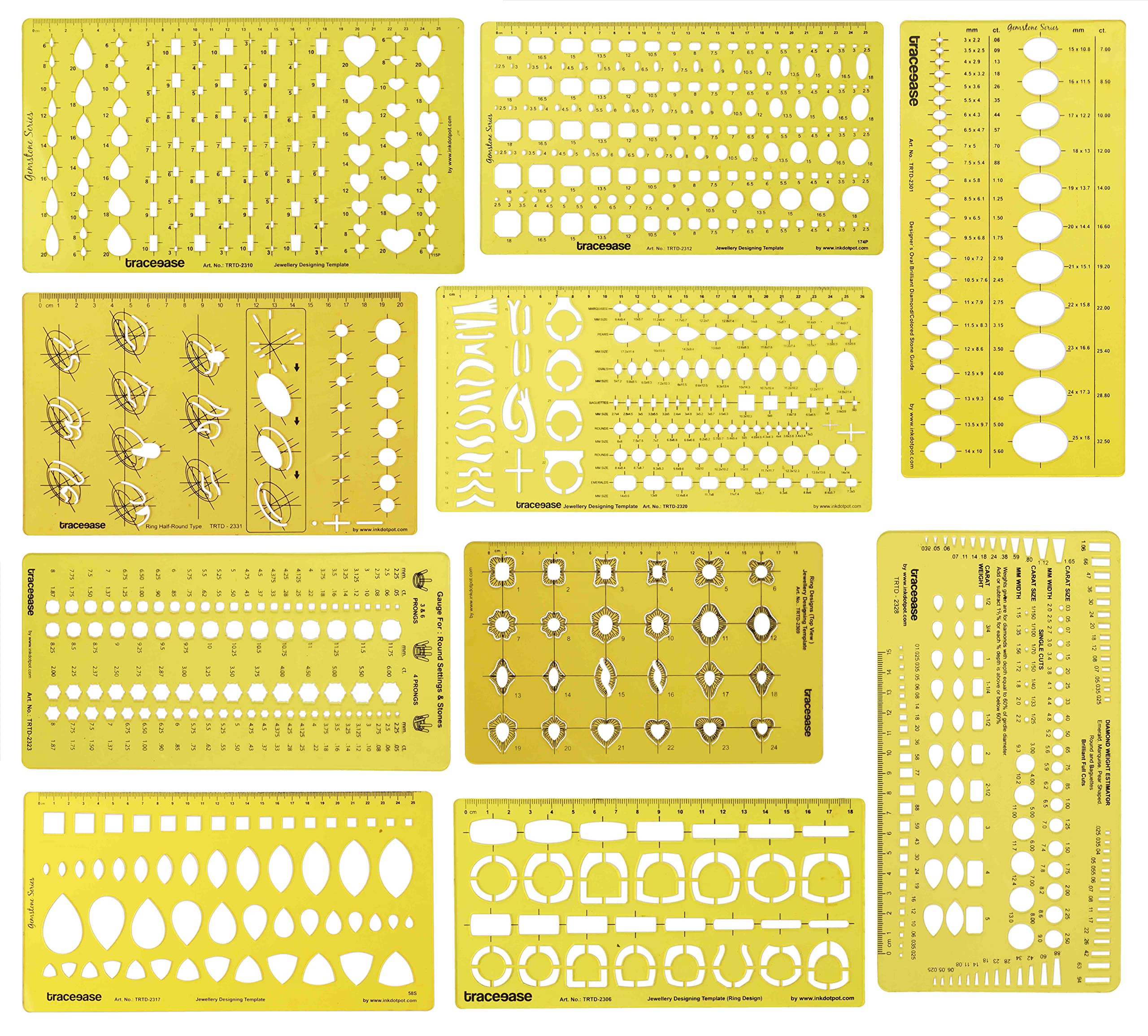 Traceease Gemstone Template Multi-Purpose Designing Template Mix-Pattern Jewellery Stencil Drawing Scale Pack of 10