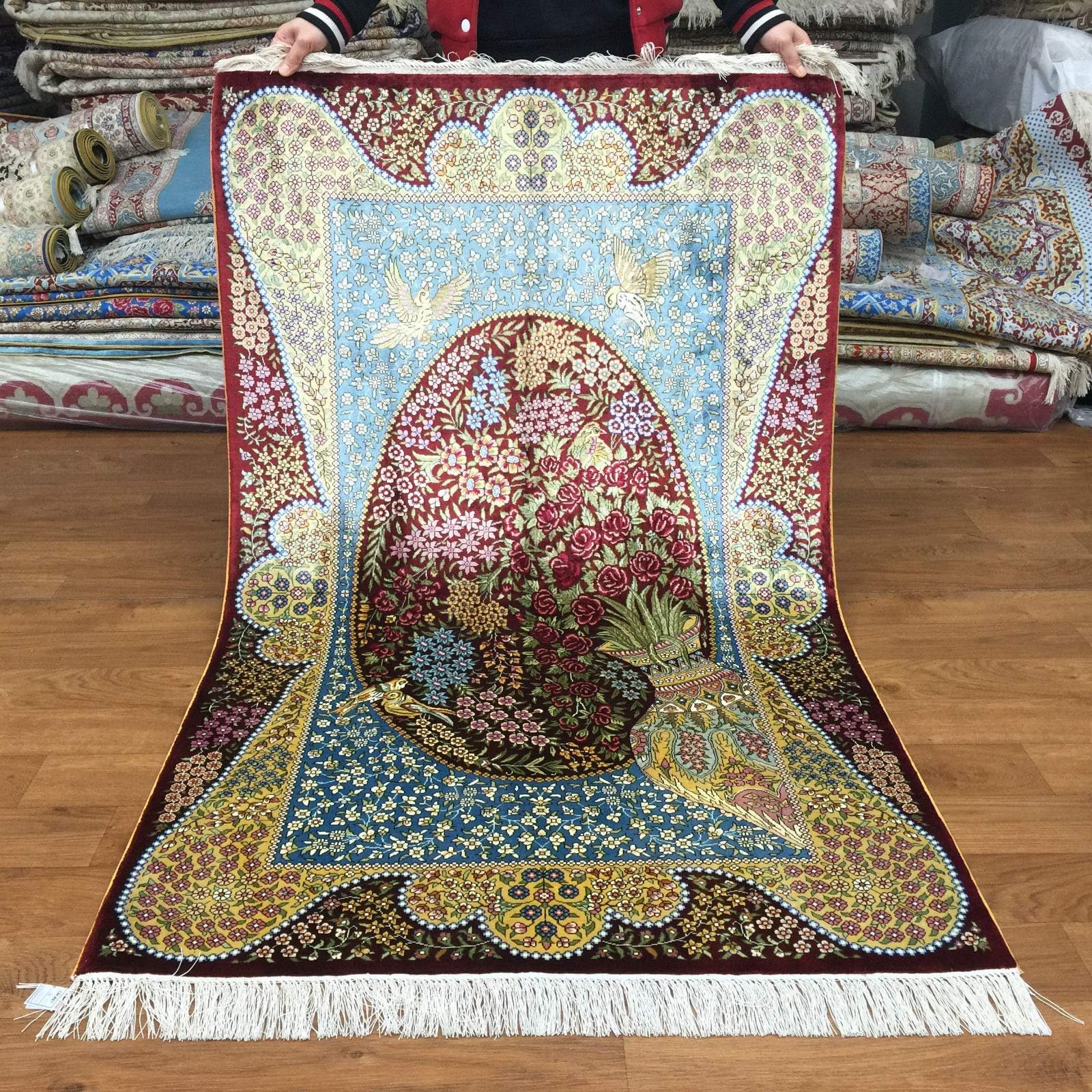 Yuchen New 3'x5' Elegant Vase Pattern Handmade Persian Silk Carpets Hand Knotted Area Rugs