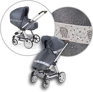 reer DesignLine RainSafe Classic+ Regenschutz für Kombi-Kinderwagen mit Reißverschluss, Reflektoren und Aufbewahrungstasche