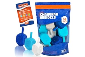 ZION JUDAICA LTD Zion Judaica Hanukkah Dreidels Multi Blue, White Medium Size Dridels Bulk Plastic Drydlech Hebrew Letters and English Transliteration Includes Traditional Chanukah Game Guide Ziplock Bag Hanuka Fun