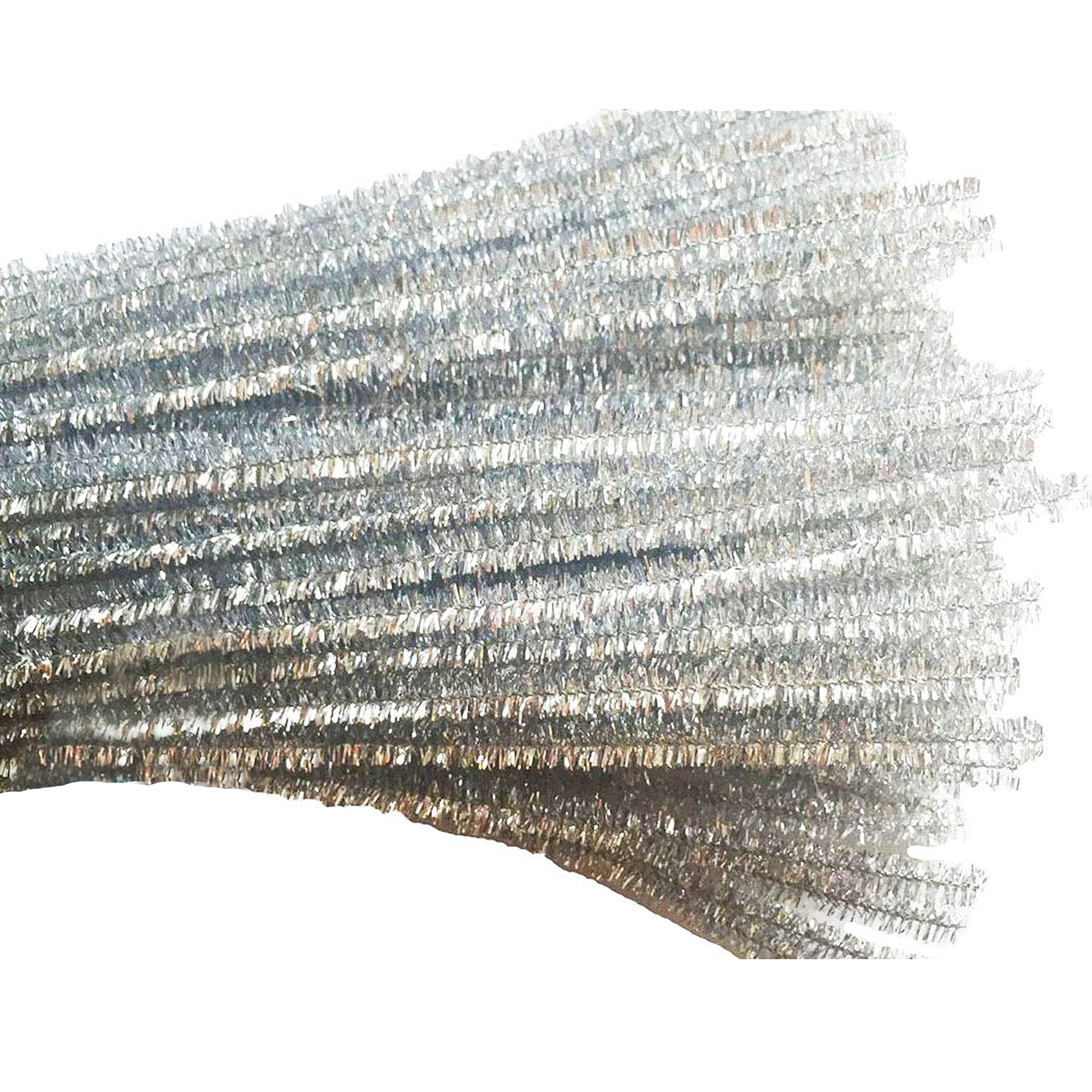 Carykon Pack of 100 Glitter Tinsel Creative Arts Pipe Cleaners - 12 Inch (Silver)