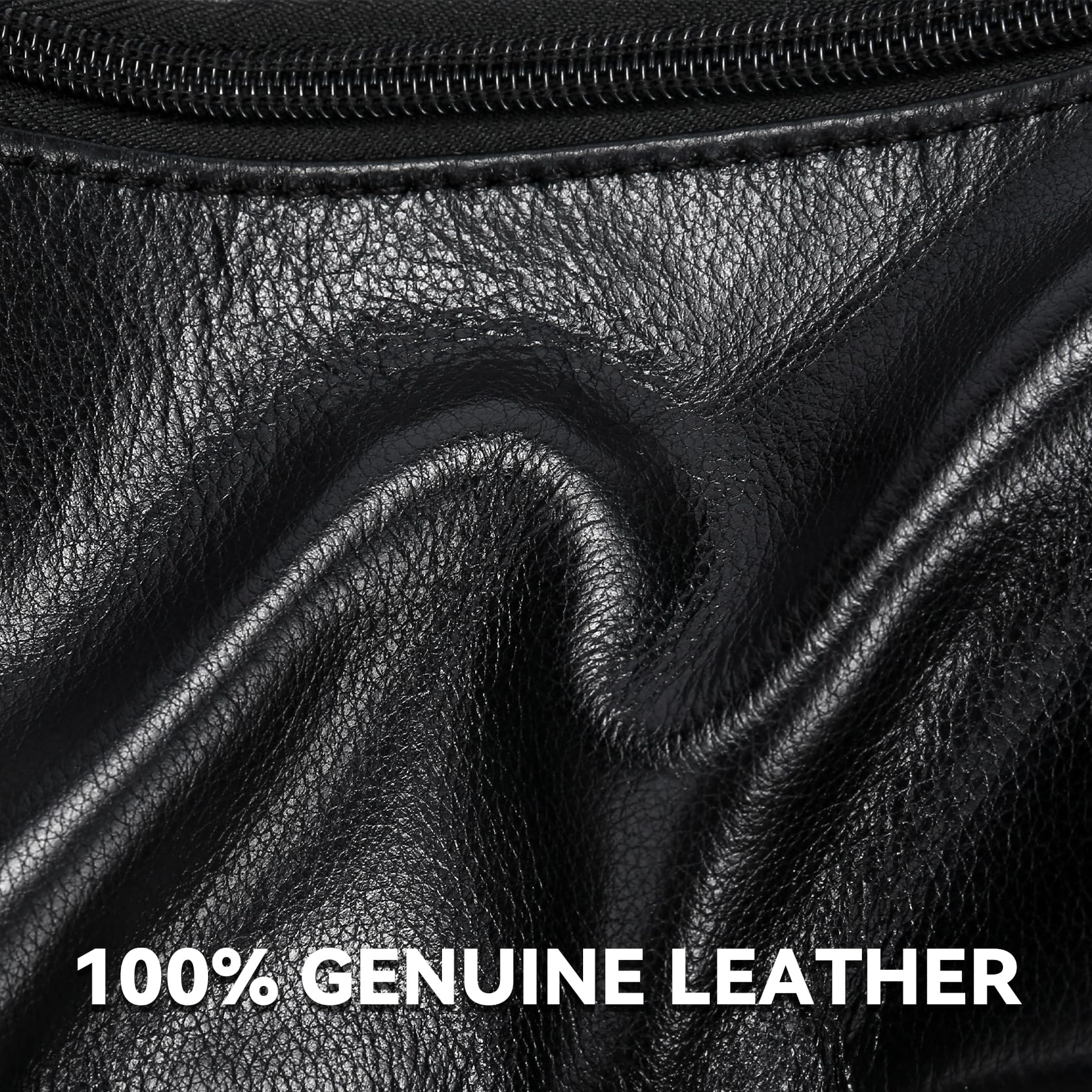 OrrinSports Black Leather Fanny Pack for Men & Women, Fashionable Multi-Pockets Waist Belt Bag for Travel Sports Hiking Cycling Fishing Running