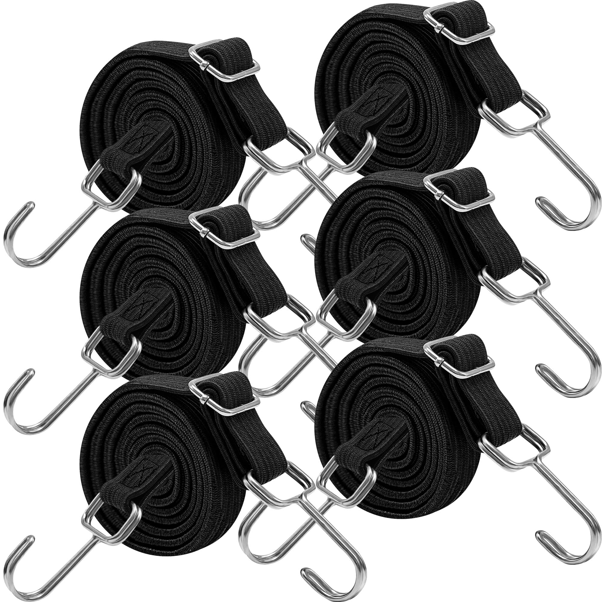 Bungee Cords with Hooks Flat, Long Black Heavy Duty Bungee Cords with Hooks, 100 cm High Elastic Adjustable Rubber Bungee Straps with Hooks for Luggage, Roof Racks, Moving Cargo, Camps, Tarps — image 1