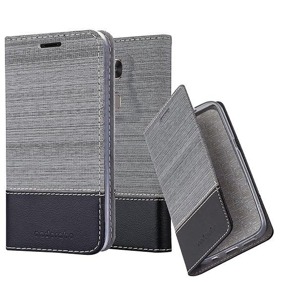 Cadorabo Hülle für Huawei G7 Plus / G8 / GX8 - Hülle in GRAU SCHWARZ – Handyhülle mit Standfunktion und Kartenfach im Stoff D