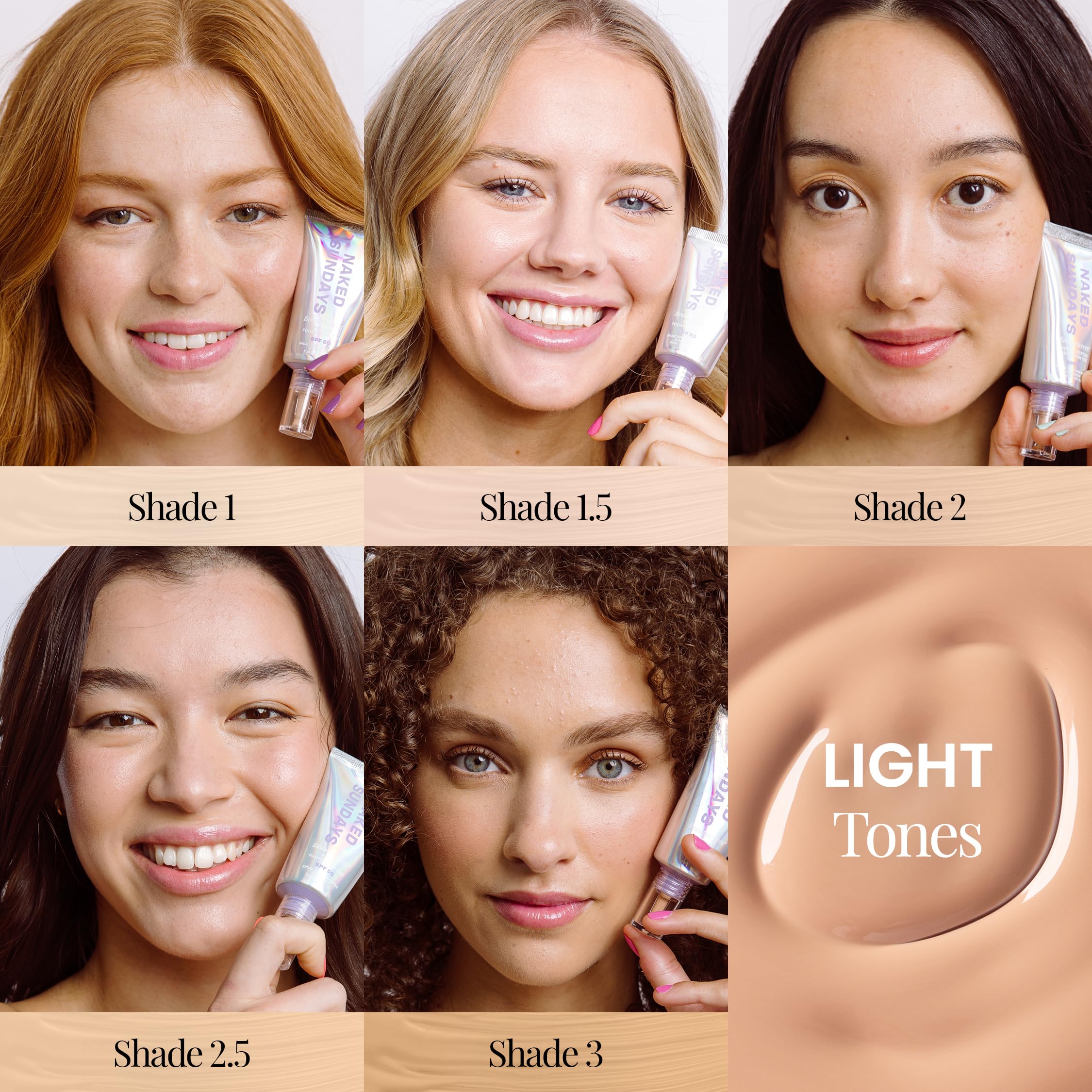Naked Sundays BeautyScreen™ SPF 50 Mineral Peptide Foundation Tint – 2-in-1 Skin Tint & Mineral Sunscreen | Radiant, Buildable Coverage, Acne-Safe, Infused with Peptides (2.5 Light Neutral, 1.01 oz)