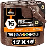 15' x 15' Super Heavy Duty 16 Mil Brown Poly Tarp