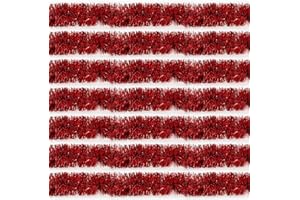 OHIYOO 100 Feet Red Tinsel Garland Christmas Foil Tinsel Garland Decoration Metallic Banner Wall Hanging Streamers for Christmas Tree Birthday Party Decorations (3.54" x 100', Red)