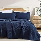 HLC.ME Weston - 3 Piece Full Queen Size Quilt Set, Lightweight Queen Bedspread Coverlet Set (Full/Queen, Navy Blue)