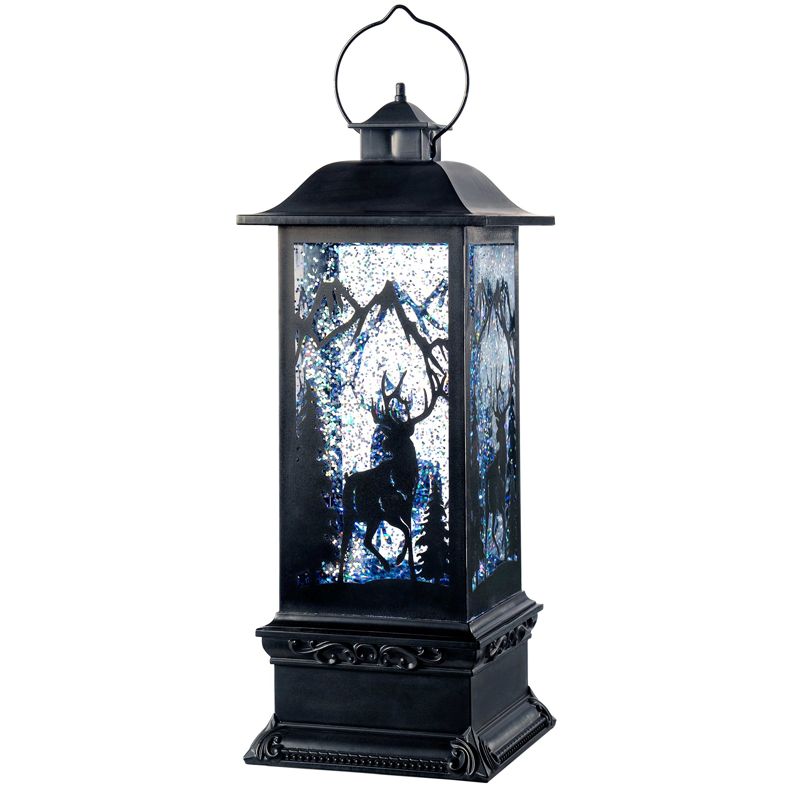 WeRChristmas Pre-Lit LED Reindeer Lantern Christmas Decoration, 28 cm - Black