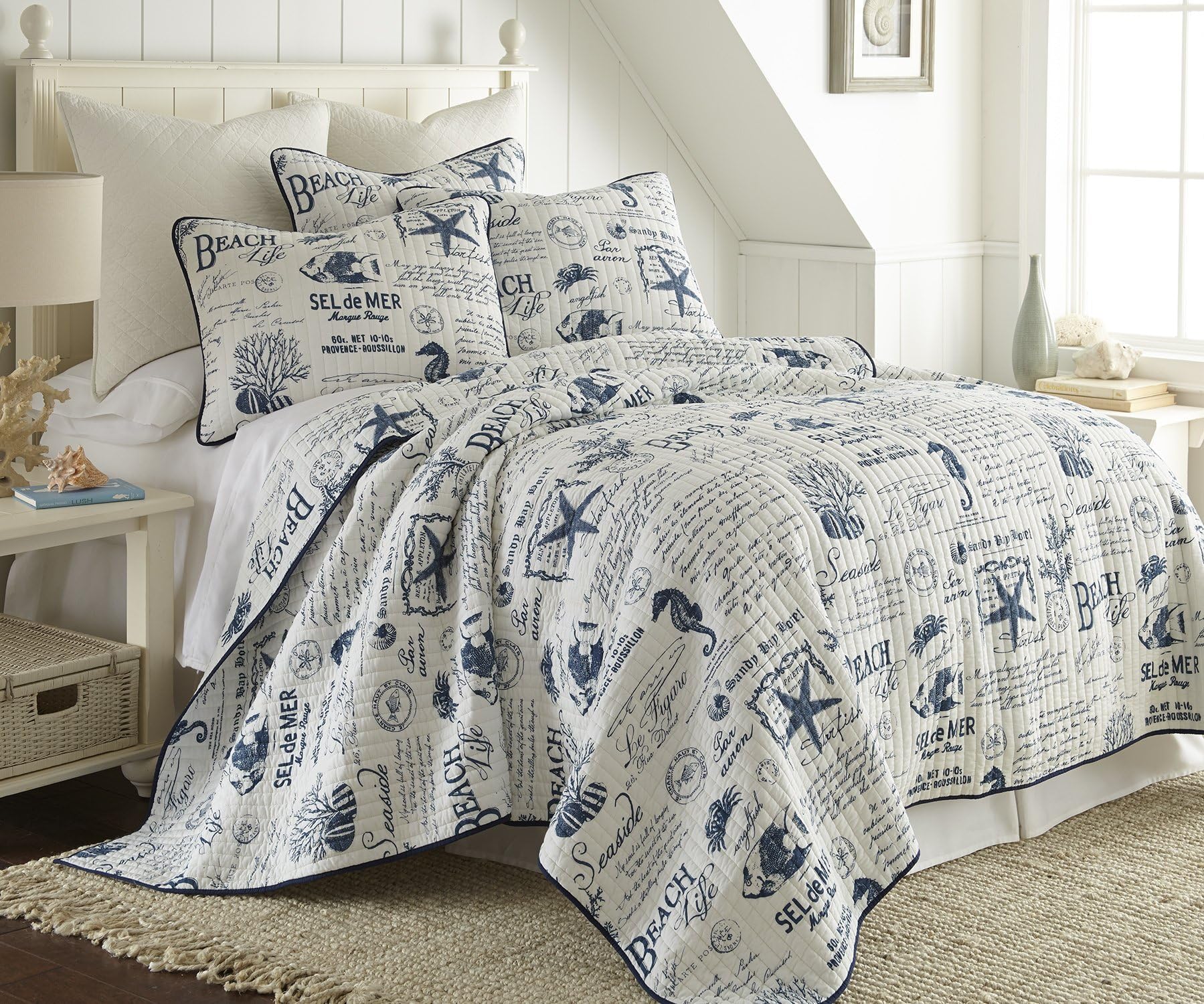 Levtex HomeBeach Life King Cotton Quilt Set Navy Coastal