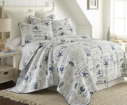 Levtex Beach Life Fullqueen Cotton Quilt Set Navy Coastal