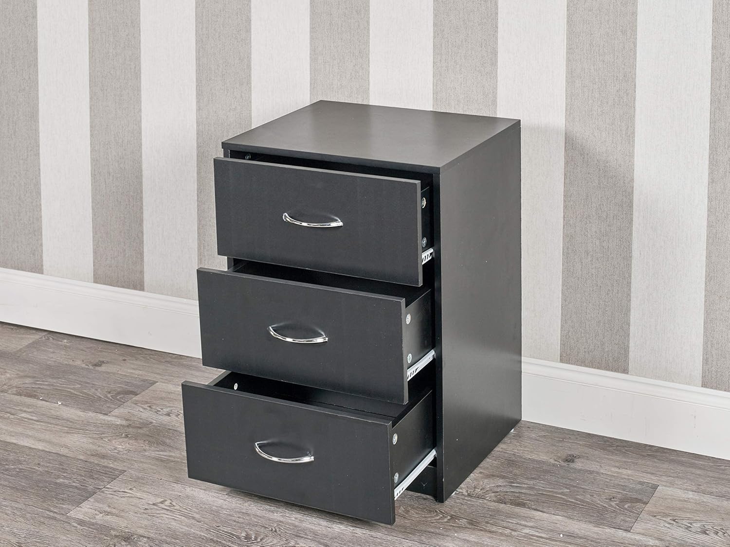 Urbnliving 3 Drawer Wooden Bedroom Bedside Cabinet Black Carcass