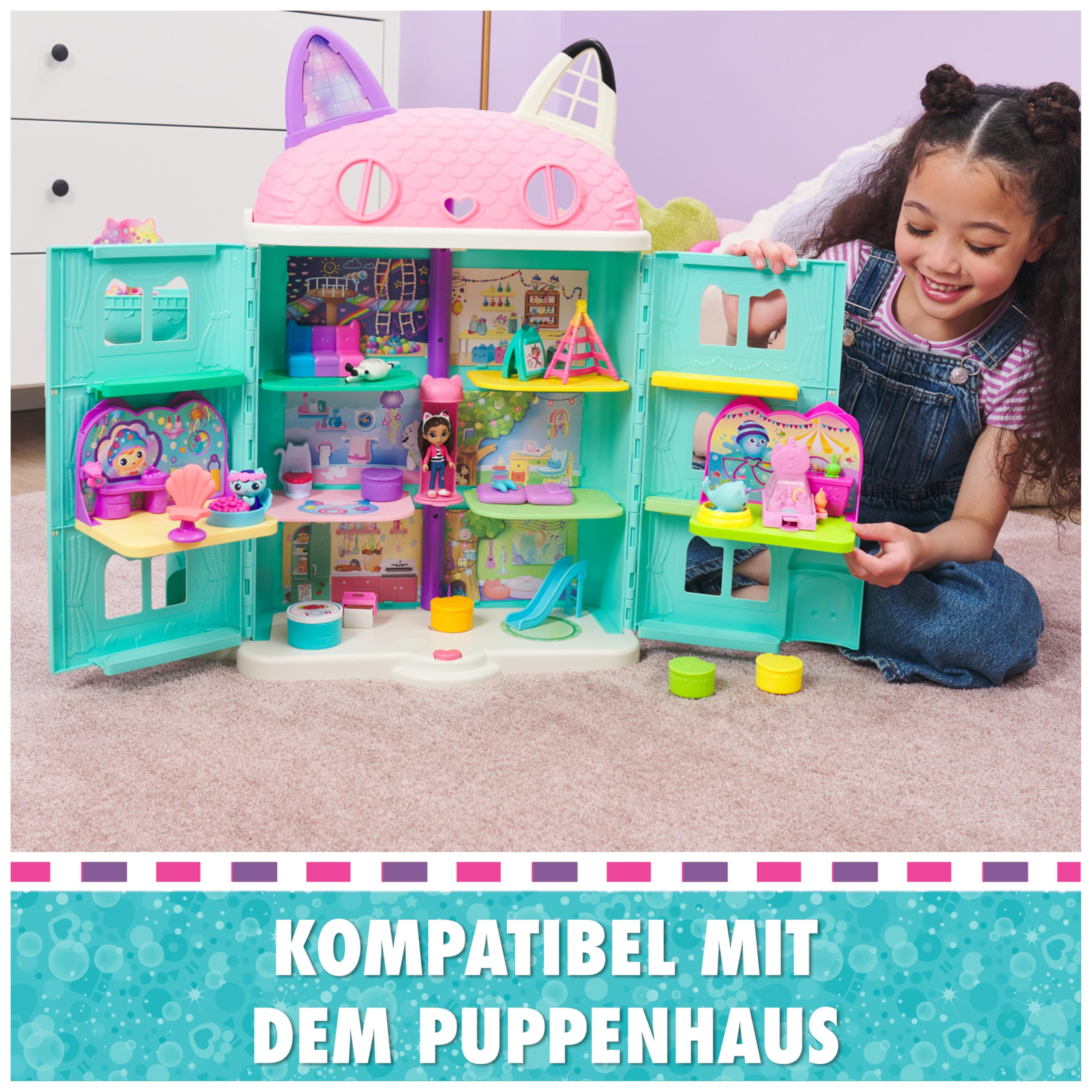 DREAMWORKS GABBY'S DOLLHOUSE - Deluxe Room Spielset,Fest-Raum mit Kätzchen Narwal (engl. Kitty Narwhale), Möbelstücken und thematischem Zubehör, ab 3 Jahren 6