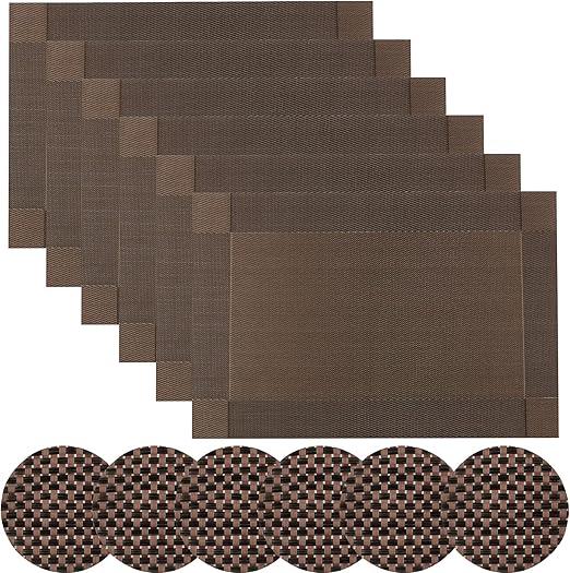 Famibay Placemats and Coasters Sets Heat Resistant Washable Vinyl Table