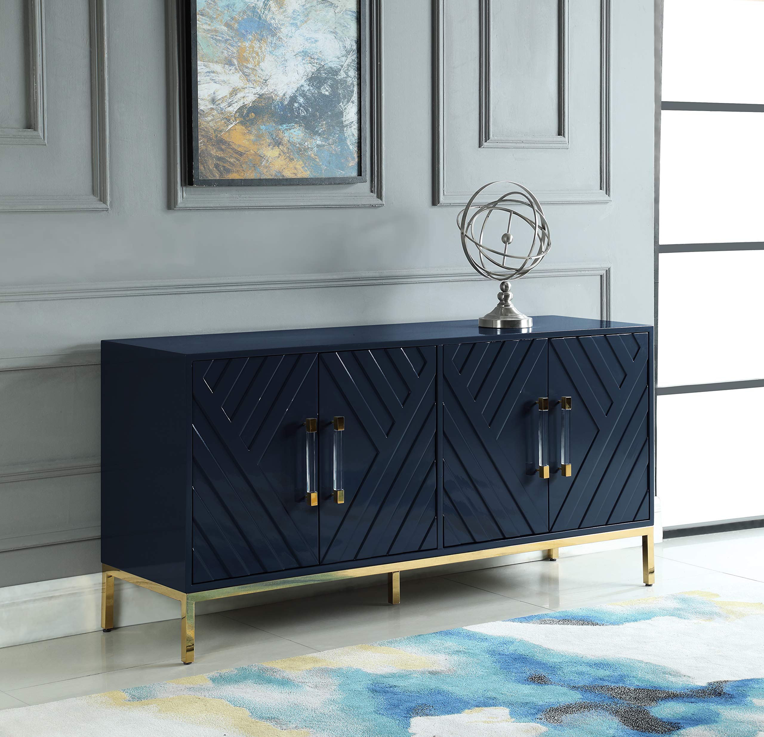 Best Master Furniture Tamari High Gloss Lacquer Sideboard Buffet Navy 