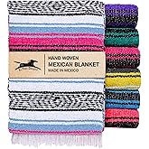 El Paso Designs Mexican Yoga Blanket – Colorful Falsa Serape Throw for Yoga, Beach, Picnic, Saddle, or Home Décor – Soft Woven Boho Blanket (Pink and Blue)