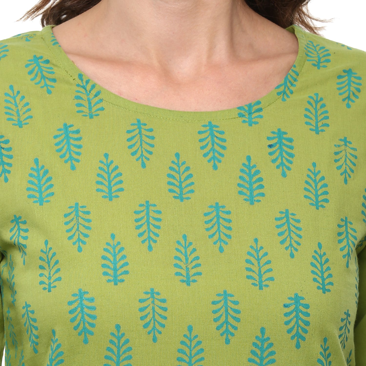 rajmandirfabrics women's cotton straight hand block printed kurti (mahendi)