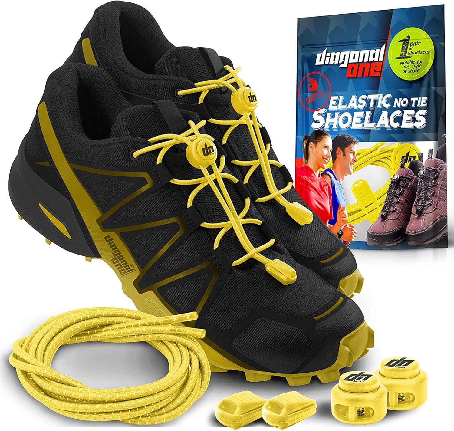 Diagonal One Elastic Shoe Laces for Men and Women, Compatible with Sneakers, Converse, Trainers, and Casual Footwear – No Tie Shoelaces Suitable for Kids, Adults, Teenagers and Seniors (Yellow): Clothing