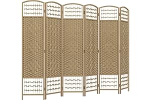 HOMCOM 6 Panel Room Divider, Folding Privacy Screen, 5.6' Room Separator, Wave Fiber Freestanding Partition Wall Divider, Natural