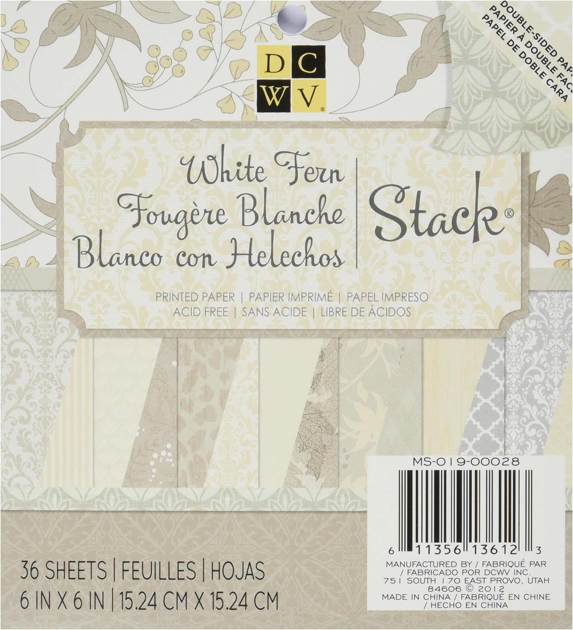 Die Cuts With View Fern Cardstock Stack, White