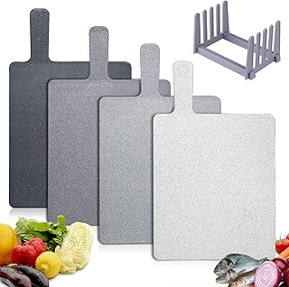Schneidebrett Kunststoff 4 Stück Set, Schneidebretter mit Griff und Regal, BPA Frei, Spülmaschinenfestes, Cutting Board Hohe Temperaturbeständigkeit, Dauerhaft, Rutschfest Hodekt