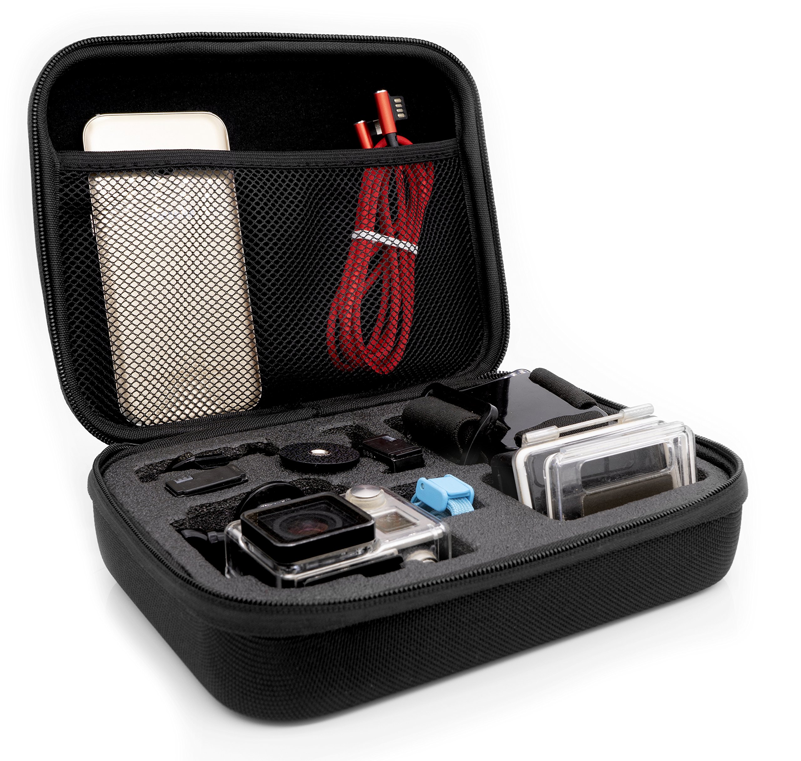 MyGadget Carry Bag for Camera & Accessories - Shockproof Protective Travel Case Foam Interior & Pocket Compatible with GoPro Hero 10 9 8 7 Xiaomi Yi - Medium