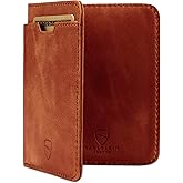 Vaultskin CITY Slim RFID Bifold Leather Wallet for Men – Euro/GBP Note Size, Does Not Fit US Dollar Bills, Minimalist Front Pocket Card Holder, Holds 9 Cards & Cash (Cognac)