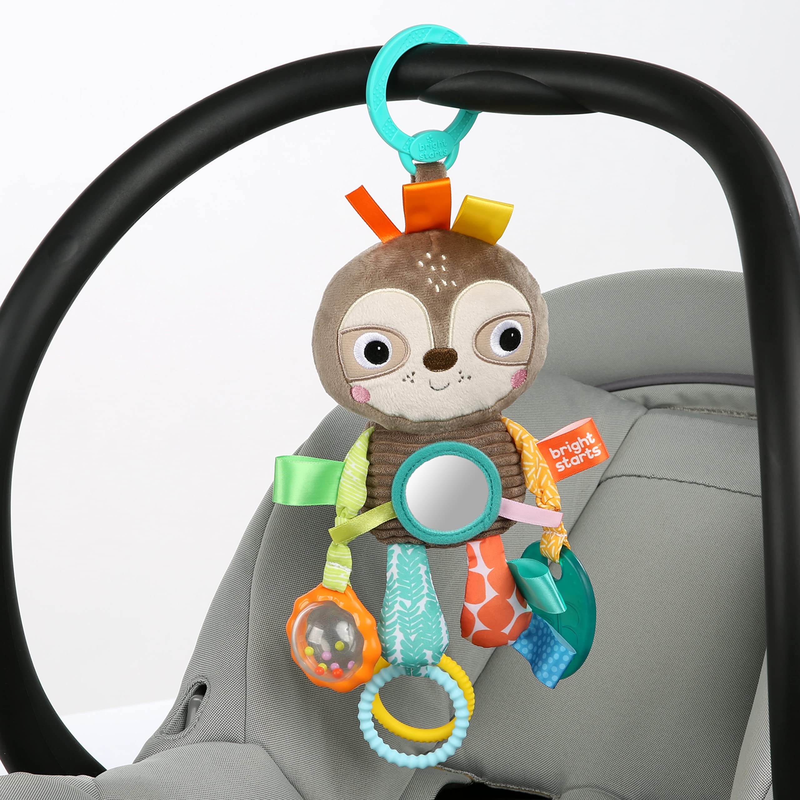 Bright Starts Sloth Plush Playful Pals Take-Along BPA-Free Stroller Baby Toy, Age Newborn+