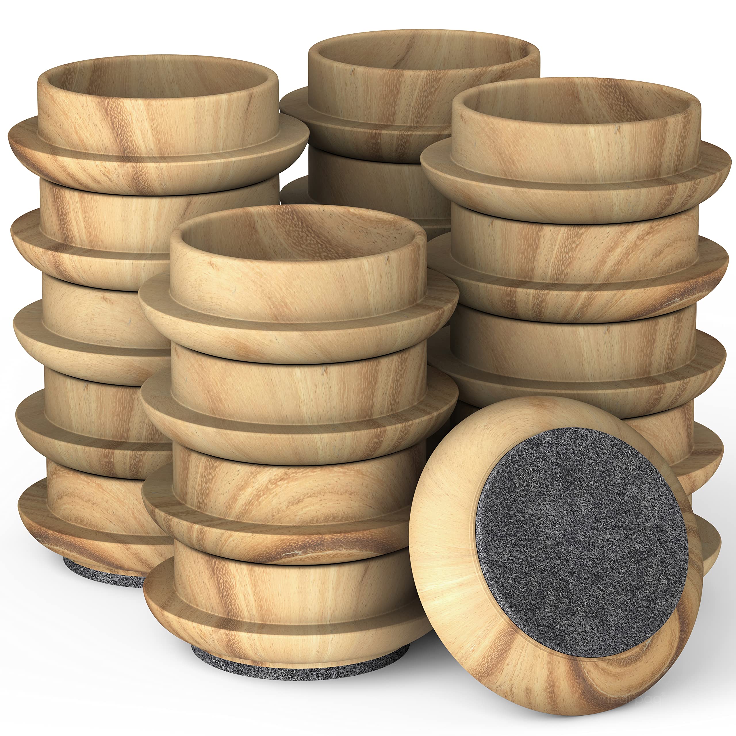 Medipaq Felt Castor Cups – 24x Large 60mm Dark Wood Grain – Protects Wooden & Smooth Floors – Chair & Furniture Leg Protectors