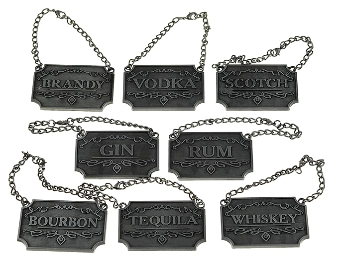 Liquor Decanter Tags / Labels Set of Eight (Silver or Copper Available