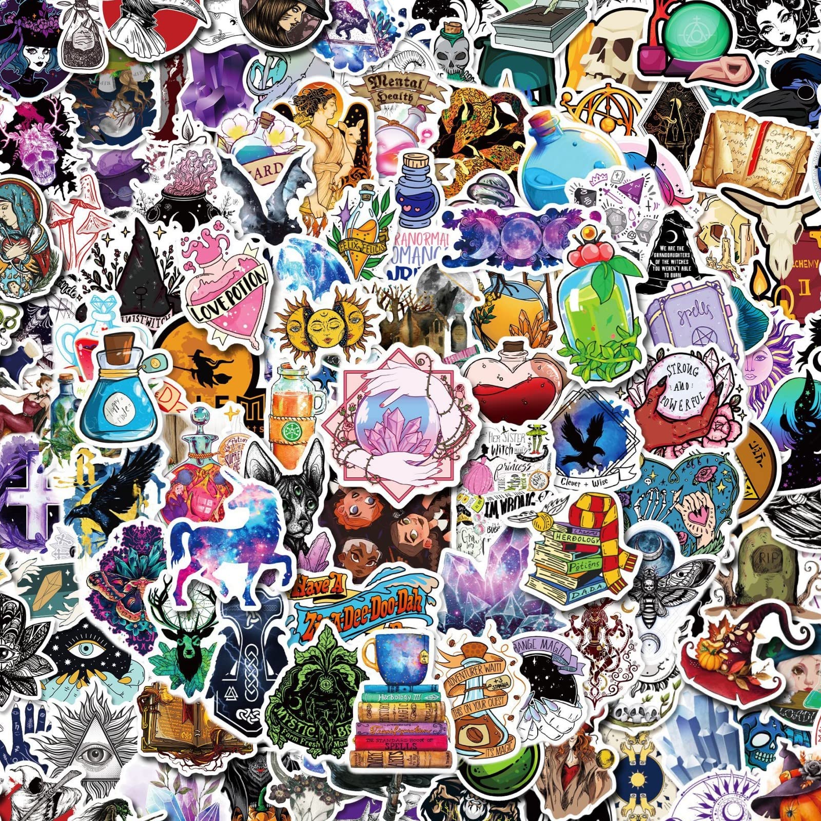 200Pcs Bohemian Stickers, Witch Pharmacy Witchcraft Sticker Pack, Vinyl Waterproof Potion Bohemian Aesthetic Purple Stickers for Laptop Skateboard Phone, Party Decoration Present for Teenage Adults