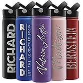 Amazing Items Personalized Water Bottle w/Straw & Lid, 24 oz - Purple | Custom Stainless Steel Sports Water Bottle w/Name and Text - Double-Wall, Vacuum Insulated - Rotating Handle
