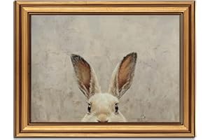 Vintage Gold Framed Wall Art for Living Room Bunny Canvas Prints Rabbit Oil Painting Picture Rustic Easter Wall Decor for Liv