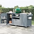 Outdoor Kitchen Island for Big Green Egg Grills, Wood Outdoor Grill Cart Compatible with Large Big Green Eggfor Tabletop Grill with Stainless Steel Top and Drawer (Grey Blue)