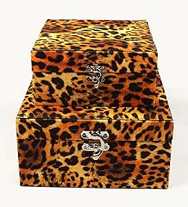 Geko Leopardo Tela Cubierta Almacenamiento Cajas 22 y 18cm, Juego de 2