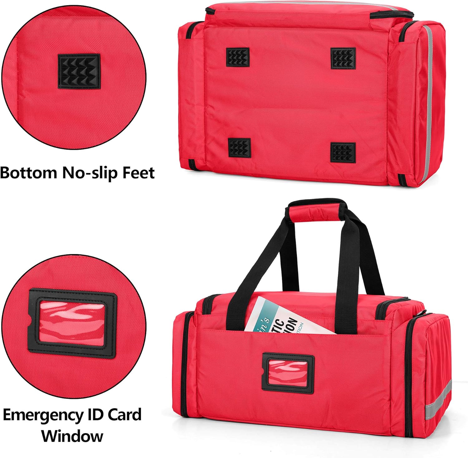Trunab First Responder Bag Empty, Professional Medical Supplies Bag First Aid Kits Bag with Inner Dividers for Home Health Nurse, Community Care, EMT, EMS, Bag Only, Red - Patented Design: Health & Personal Care