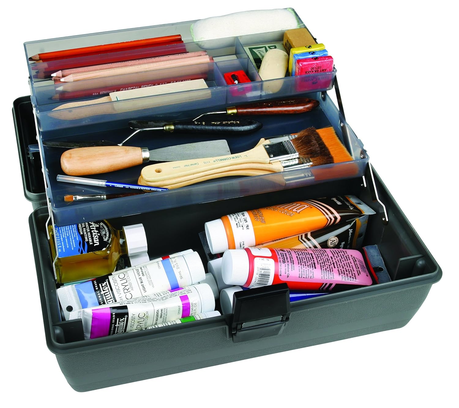 ArtBin Upscale 2Tray Tool Box with Metal Links Slate Gray Art Supply