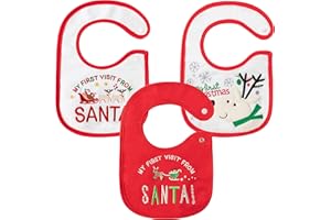 2ooya 3Pcs Christmas Baby Cotton Bibs with Resin Button Newborn Infant Bibs Christmas Keepsake Baby Gift for Drooling Feeding