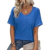 Zeagoo Womens Summer Tops Short Sleeve Casual Shirts Floral Tee Trendy 2026 Basics V Neck Plain Tshirt