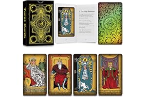 Smoostart Holographic 78 Tarot Cards with Guidebook, Classic Tarot Cards Deck for Beginners and Professional Player Future Telling Game Gold Rimless Design (Holographic Gold Rimless)