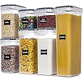 PANTRYSTAR Airtight Food Storage Containers with Lids, 7 PCS BPA Free Kitchen Canisters for Spaghetti, Pasta, Dry Food, Flour and Sugar, Plastic Canisters for Pantry Organization and Storage