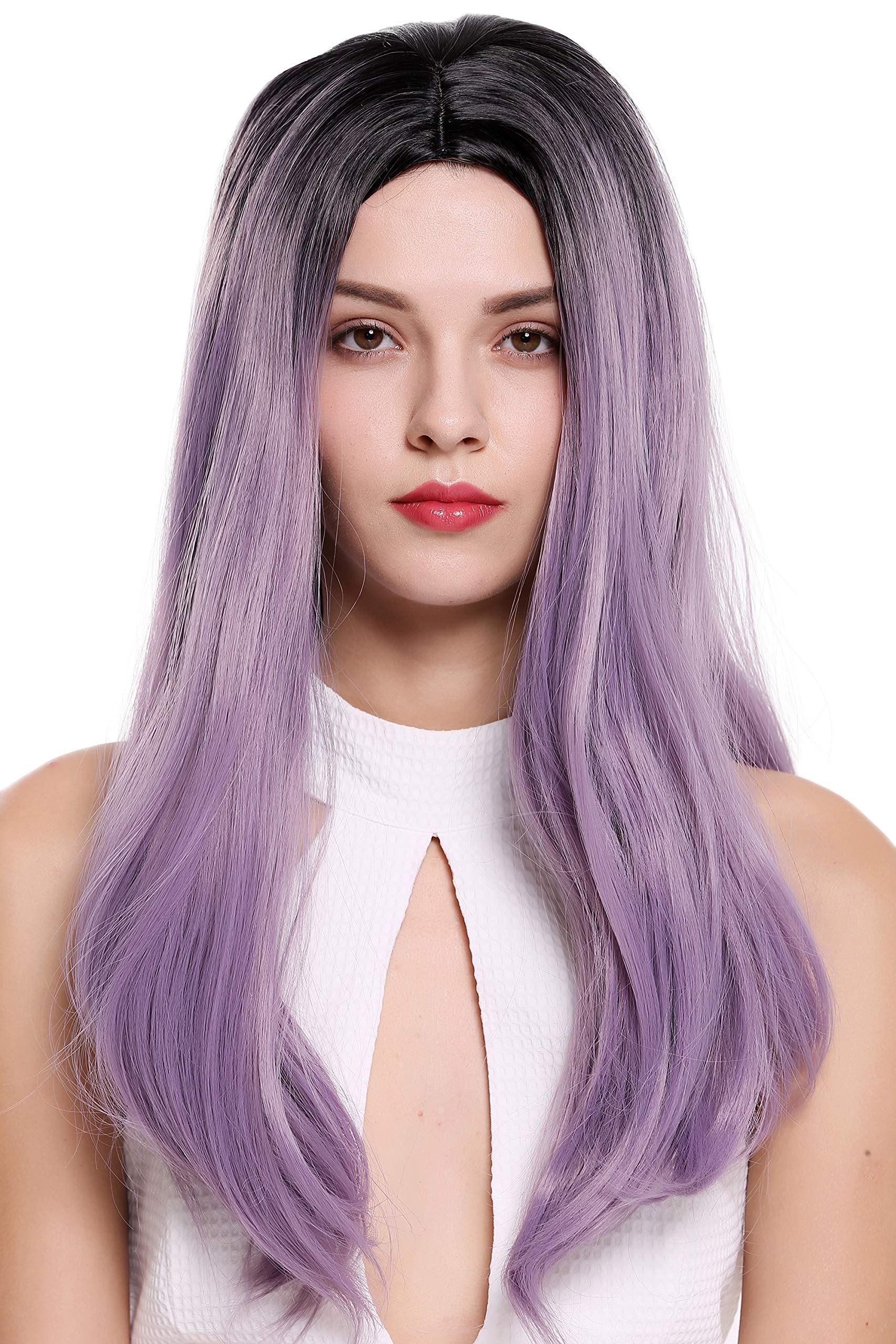 WIG ME UP - ZM-1791-T2403R1B Quality women's wig long sleek middle parting ombre black violet purple lady