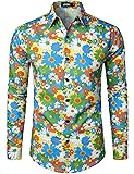 JOGAL Mens 70s Floral Dress Shirt Long Sleeve